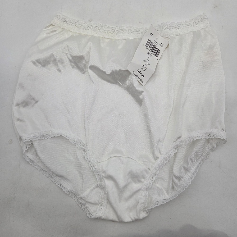 VTG Cotillion Nylon Brief Panties NWT Size 6 White Lace High Waist Deadstock USA